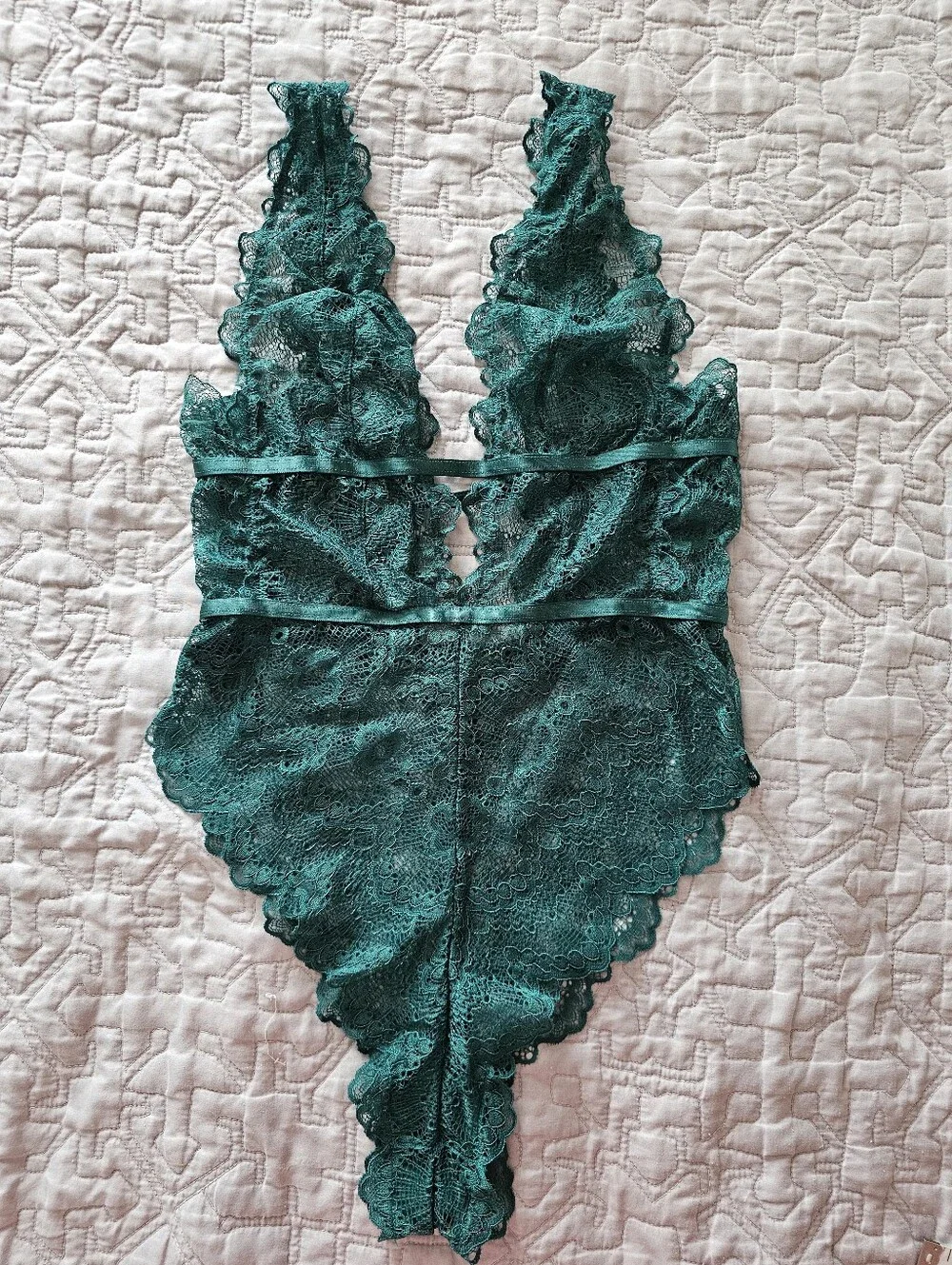 Lace Plunge Chemise Bodysuit in Emerald Green